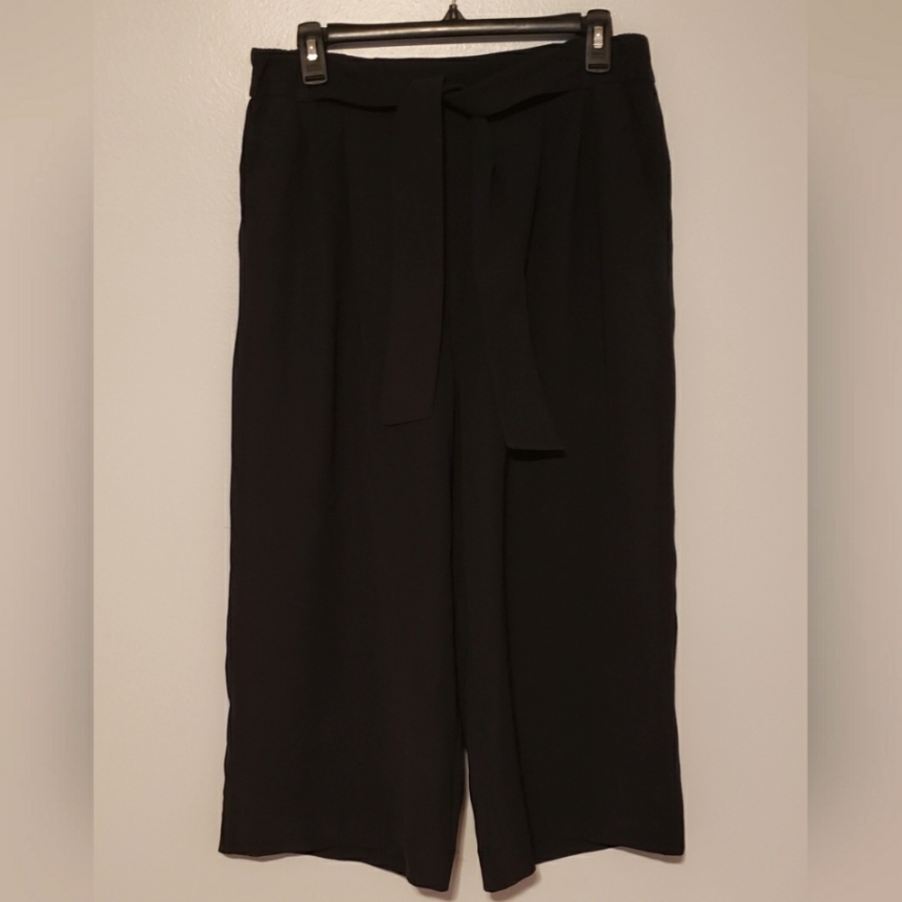 Lululemon Size 10 Tie Waist Wide Leg Crop Black Dress Trousers Casual Pants